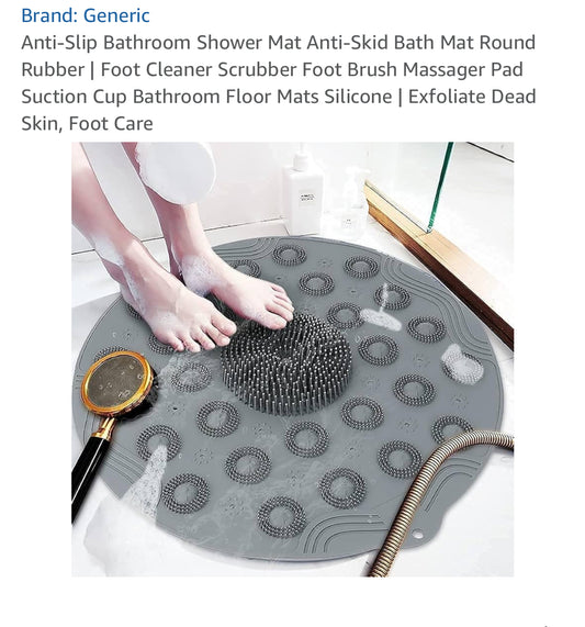 Anti-Slip Bathroom Shower Mat Anti-Skid Bath Mat Round Rubber | Foot Cleaner Scrubber Foot Brush Massager Pad Suction Cup Bathroom Floor Mats Silicone | Exfoliate Dead Skin, Foot Care