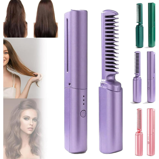2025 Latest Hairdressing Comb, Proximityk Hairdressing Comb, 3 Temperature Adjustments Travel Flat Iron, Rechargeable Mini Hair Straightener, Styling Combs (Purple)