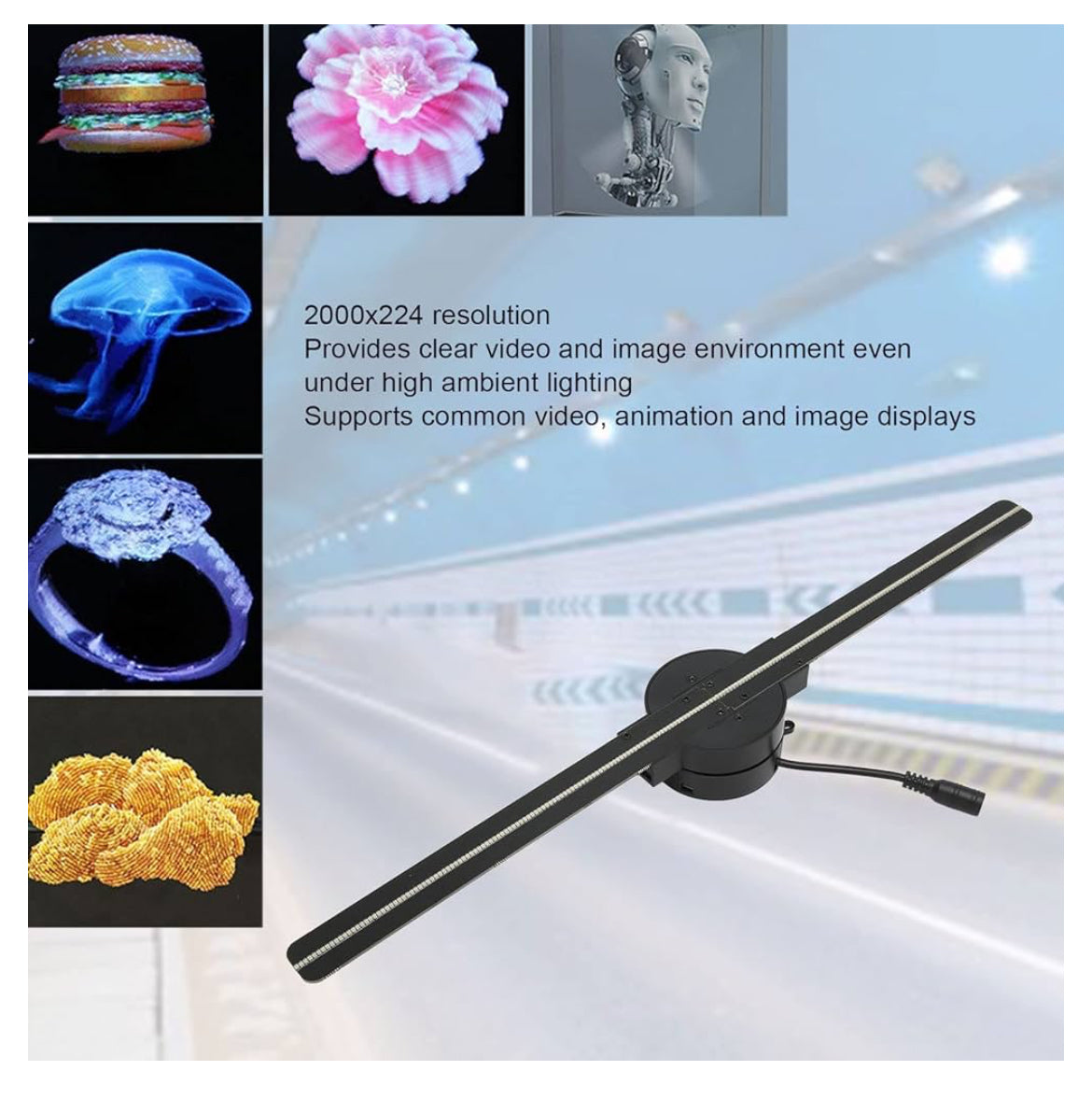 3D Hologram Fan WiFi Projector, 224 LED Light Beads, 1080P 16.5Inch Holographic Video Advertising Projector Display for Businesses, Parties, Etc