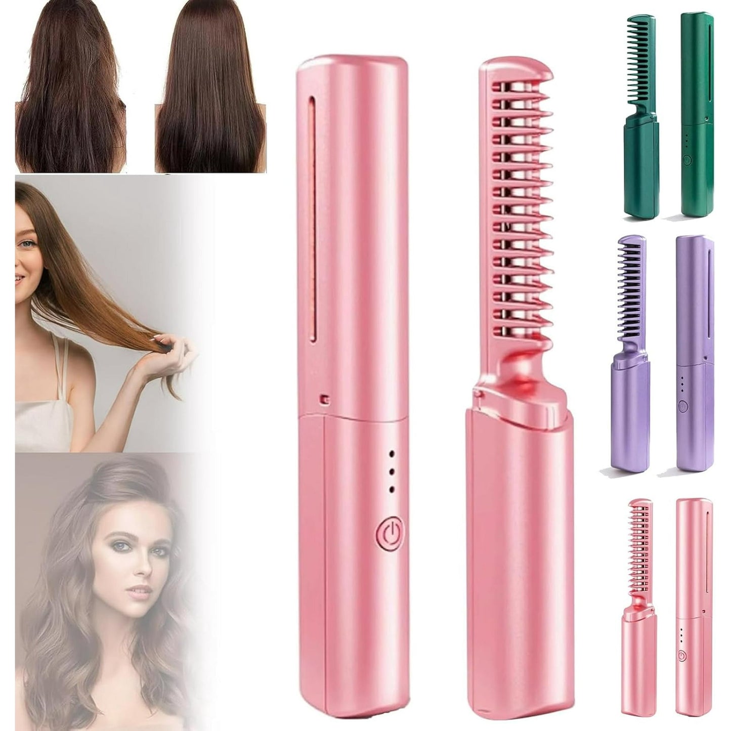 2025 Latest Hairdressing Comb, Proximityk Hairdressing Comb, 3 Temperature Adjustments Travel Flat Iron, Rechargeable Mini Hair Straightener, Styling Combs (Purple)